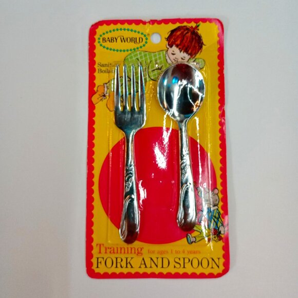 Baby World Training Fork and Spoon Style #6301B Vintage Dishwasher Safe - Picture 1 of 4